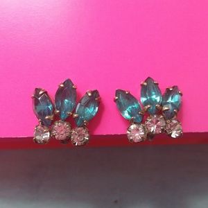 Vintage Harper Earrings Blue Gold-fill Clip On
